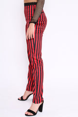 Red And Black Stripe Satin Trousers - Elorah