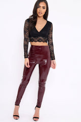 Black Lace Plunge Scalloped Hem Crop Top - Elouise