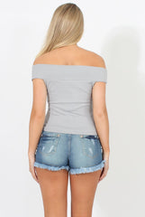 Grey Cold Shoulder Ribbed Top - Elsa