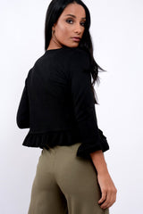 Black Suedette Frill Hems Jacket - Elsa