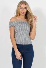 Dark Grey Cold Shoulder Ribbed Top - Elsa