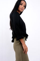 Black Suedette Frill Hems Jacket - Elsa