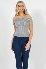 Dark Grey Cold Shoulder Ribbed Top - Elsa