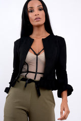 Black Suedette Frill Hems Jacket - Elsa