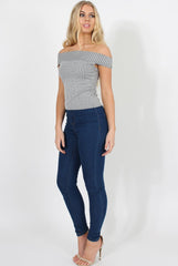 Dark Grey Cold Shoulder Ribbed Top - Elsa