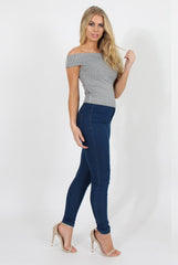 Dark Grey Cold Shoulder Ribbed Top - Elsa