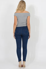 Dark Grey Cold Shoulder Ribbed Top - Elsa