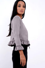 Grey Suedette Frill Hems Jacket - Elsa