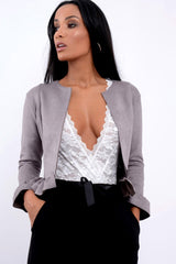 Grey Suedette Frill Hems Jacket - Elsa