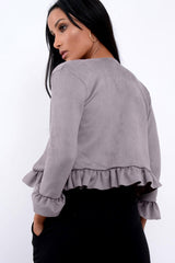 Grey Suedette Frill Hems Jacket - Elsa
