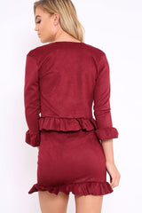 Wine Suedette Frill Hems Jacket - Elsa