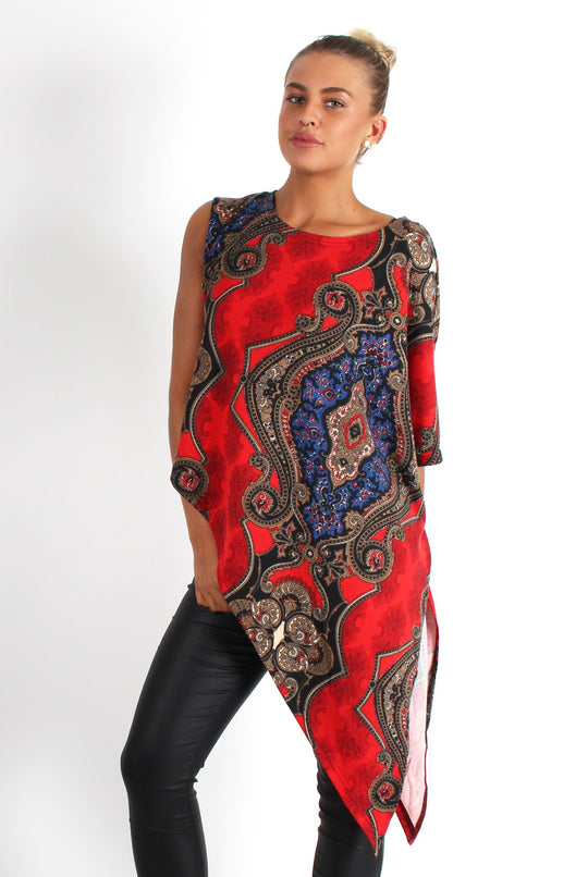 Elsie Red Paisley Asymmetric Top