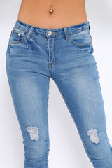 Light Blue Ripped Knees Skinny Jeans - Elsie