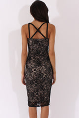 Black & Nude Sparkle Lace Harness Midi Dress - Elspeth