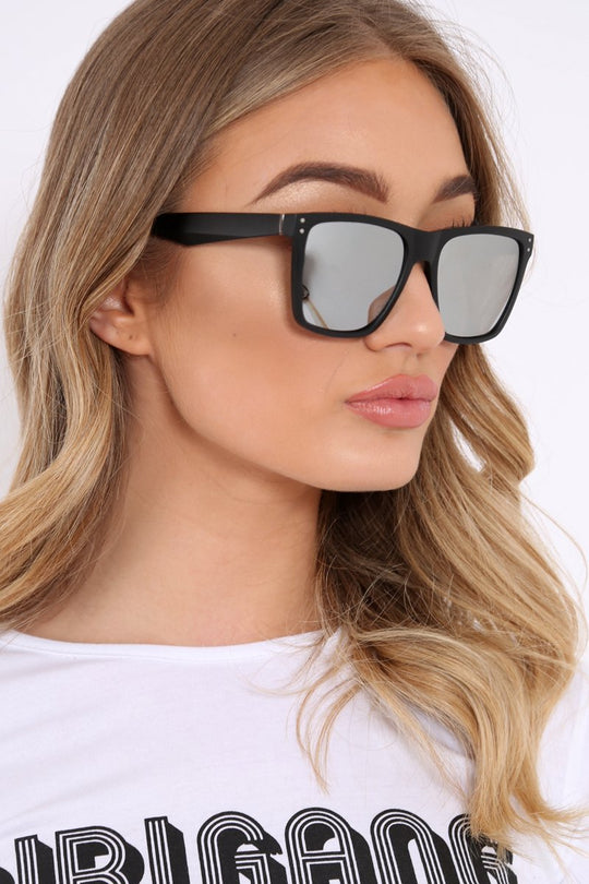 Black Matt Mirrored Wayfarer Sunglasses - Elva
