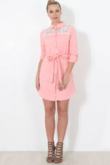 Pink Lace Detail Shirt Dress- Elvi