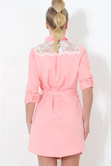 Pink Lace Detail Shirt Dress- Elvi