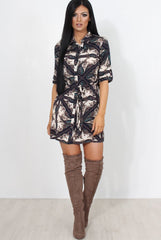 Elyse Navy Paisley Print Shirt Dress