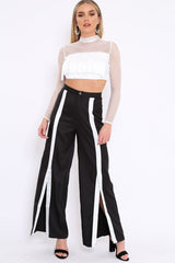 White Mesh Long Sleeve Crop Top With Sequin And Tassel Detailing - Elyssia