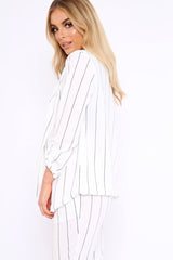 White Collar Cuffed Sleeves Striped Blazer - Elyza