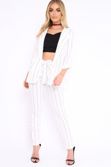White Collar Cuffed Sleeves Striped Blazer - Elyza