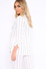 White Collar Cuffed Sleeves Striped Blazer - Elyza