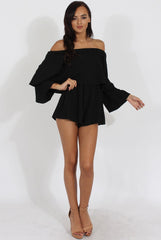 Black Bardot Frill Layer Playsuit - Ema