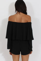 Black Bardot Frill Layer Playsuit - Ema