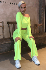 Neon Yellow Off Shoulder Loungewear Set - Emarie