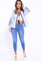 Blue Pinstripe Shirt with Embroidered Detailing - Emeline