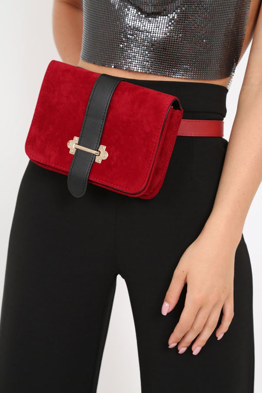 Red Faux Suede Western Bum Bag - Emera