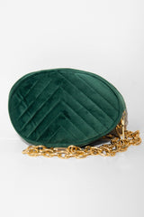 Emerald Velvet Oval Quilted Chainlink Belt Bag - Kittie