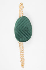 Emerald Velvet Oval Quilted Chainlink Belt Bag - Kittie