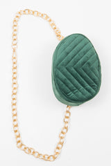 Emerald Velvet Oval Quilted Chainlink Belt Bag - Kittie