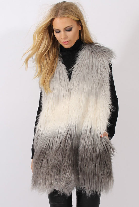 Grey Gradient Faux Fur Gilet - Emerson