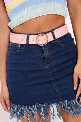 Pink Faux Lather Gold Buckle Belt - Emil