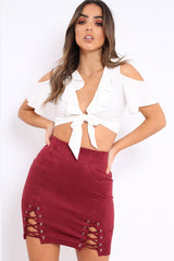 White Tie Front Cold Shoulder Crop Top - Ellinor