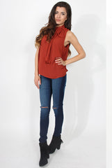 Emilia Rust Tie Neck Top