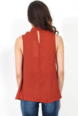 Emilia Rust Tie Neck Top