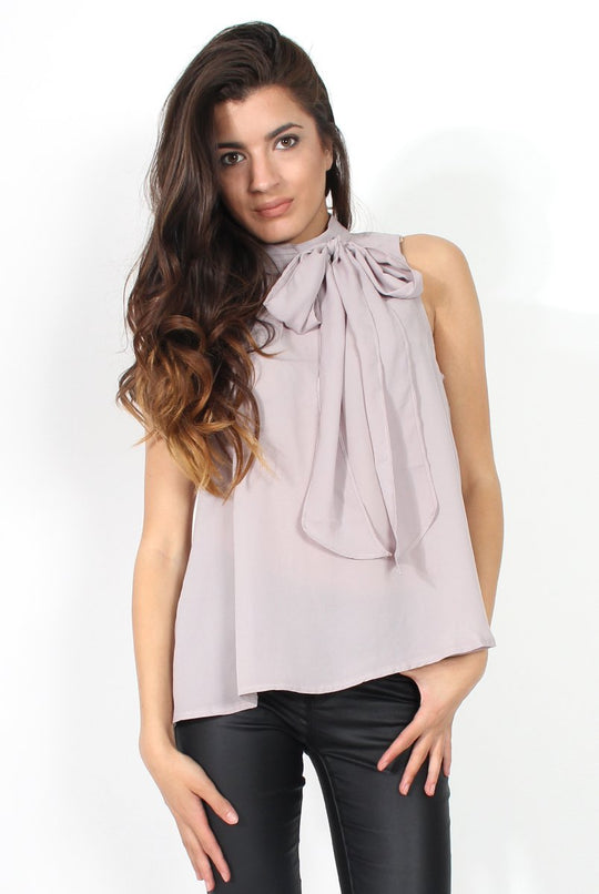 Emilia Grey Tie Neck Top