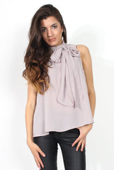 Emilia Grey Tie Neck Top