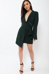 Green Blazer Dress with Ring Belt Detail - Emilie
