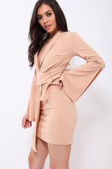 Nude Blazer Dress with Ring Belt Detail - Emilie