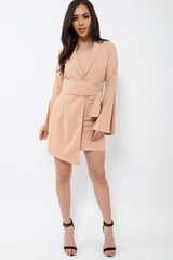 Nude Blazer Dress with Ring Belt Detail - Emilie