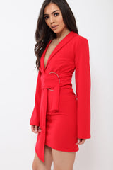 Red Blazer Dress with Ring Belt Detail - Emilie