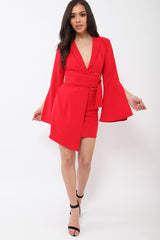 Red Blazer Dress with Ring Belt Detail - Emilie