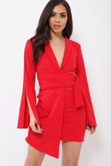 Red Blazer Dress with Ring Belt Detail - Emilie