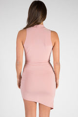 Mauve Asymmetric Cowl Neck Choker Dress - Emily