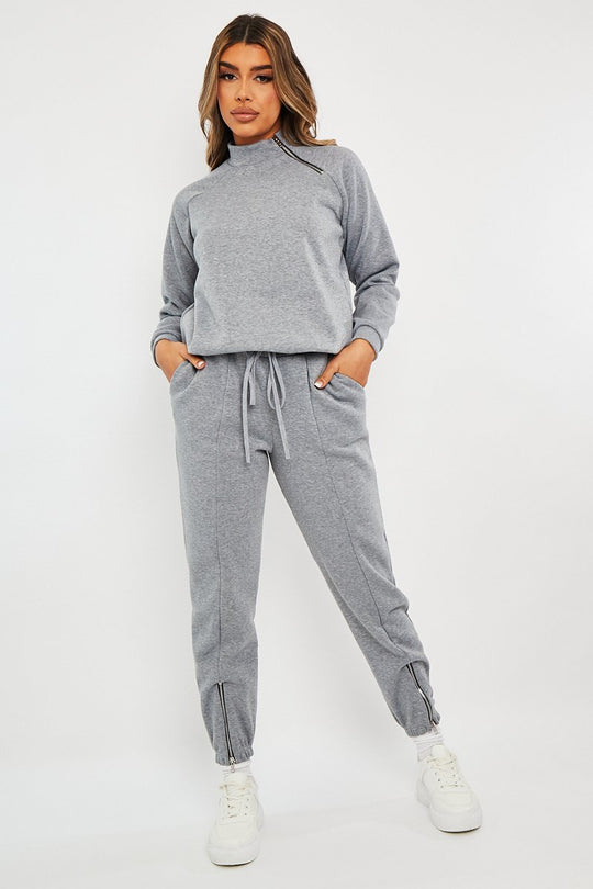 Grey Zip Ankle Joggers - Lanah