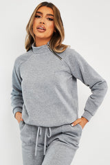 Grey Zip Neck Detail Sweatshirt - Jayda